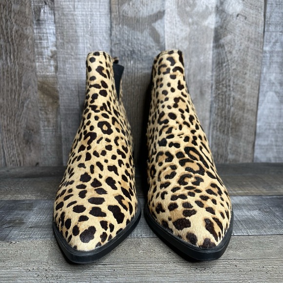 New Womens Steve Madden Jerry Leopard Print Calf Hair Ankle Chelsea Boots Size 8 - Picture 3 of 9